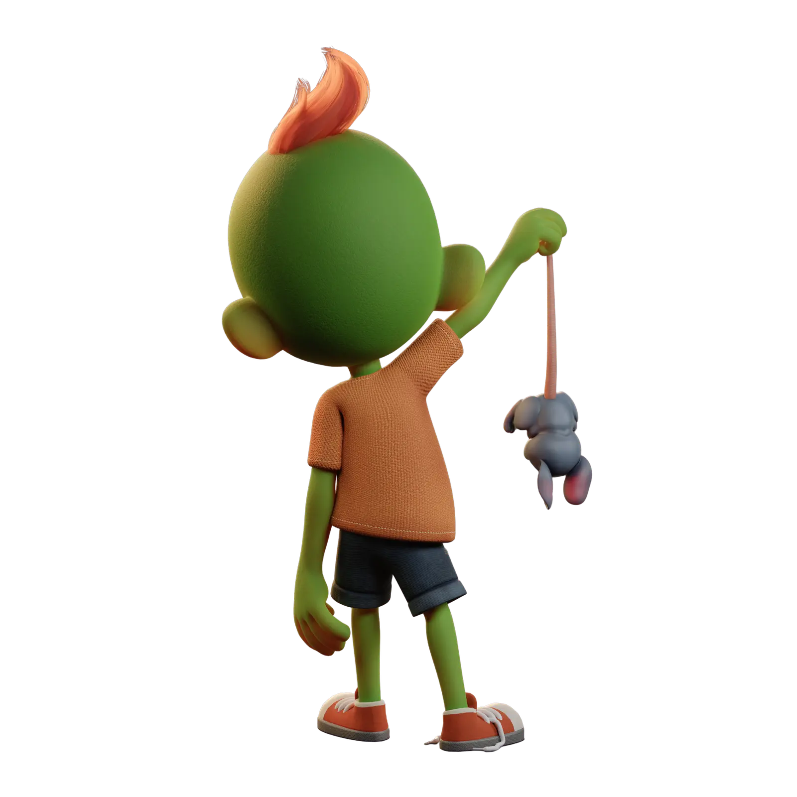 9mojis character holding small robot companion, back view